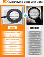 10X Magnifying Glass with Light, 5 Colors+10 Brightness Reading Lamp, 58 LED - Image 2