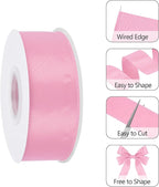 Pink 1.5 Inch Continuous 25 Yards Satin Wired Ribbon - Image 3