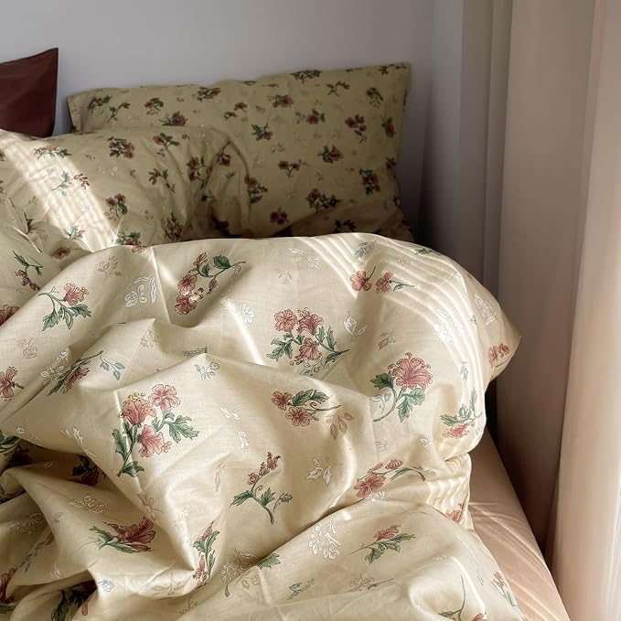 MKXI Yellowish Beige & Red Floral Duvet Cover Set Twin XL Size - Image 3