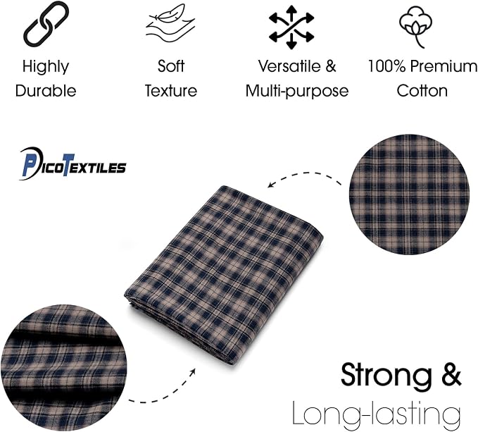 Pico Textiles 6 Yards Bolt Tan and Blue Tartan Plaid Flannel Fabric - Image 4