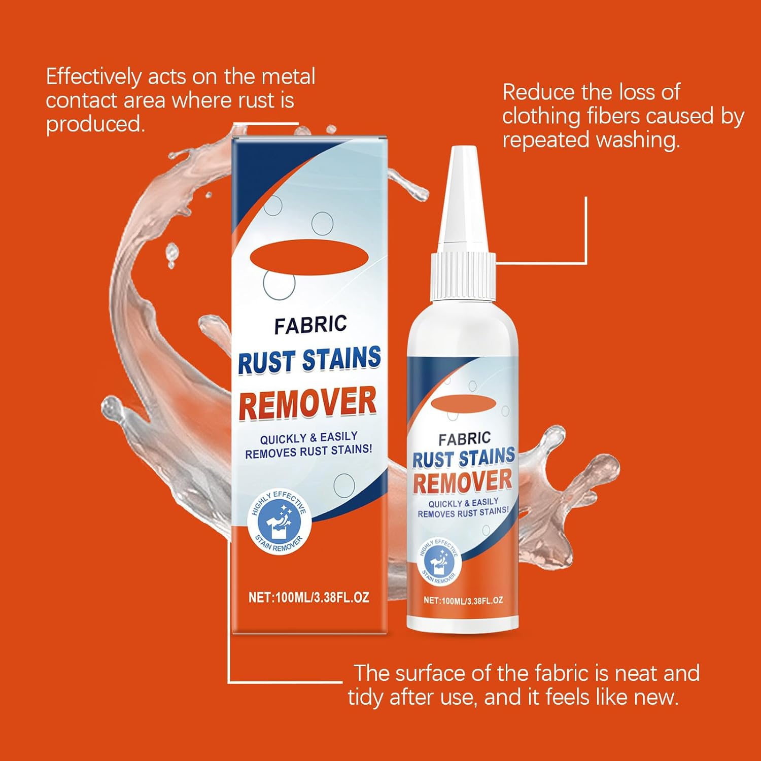 Fabric Rust Remover For Clothes, Strong And Effective Rust Stain Remover For Fabric, Garments & Washable Textiles, 3.38 FL.OZ