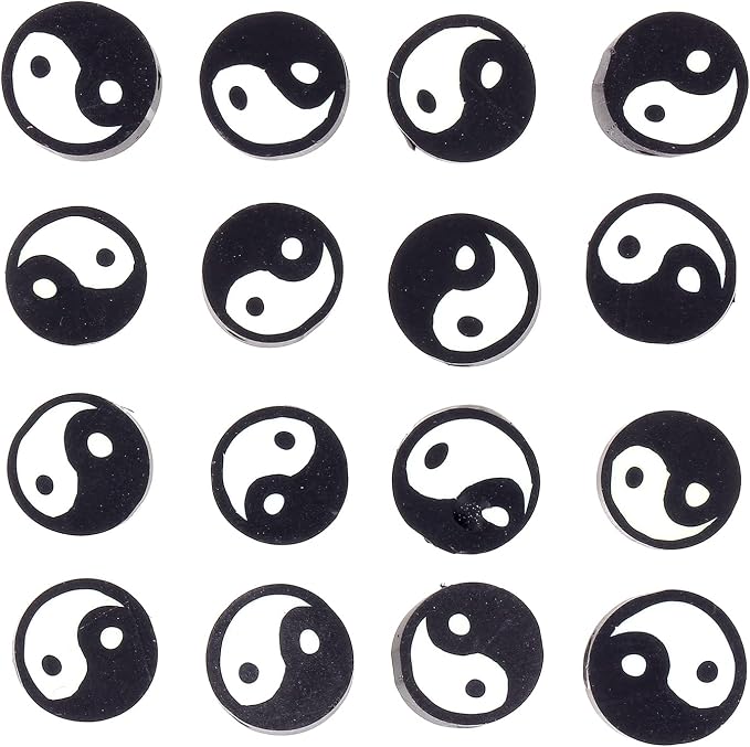 100pcs Black Yin Yang Polymer Clay Spacer Beads - Image 4