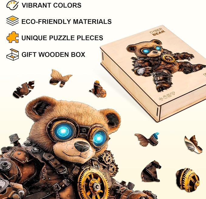 Cyber Bear Puzzles Adults Gifts Wooden 80 Pieces 8.5 * 7.4in - Image 2