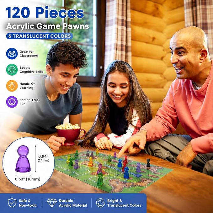 Game Pawns, 120 Pieces, 6 Colors, Translucent Game Pieces | Plastic Tokens - Image 6