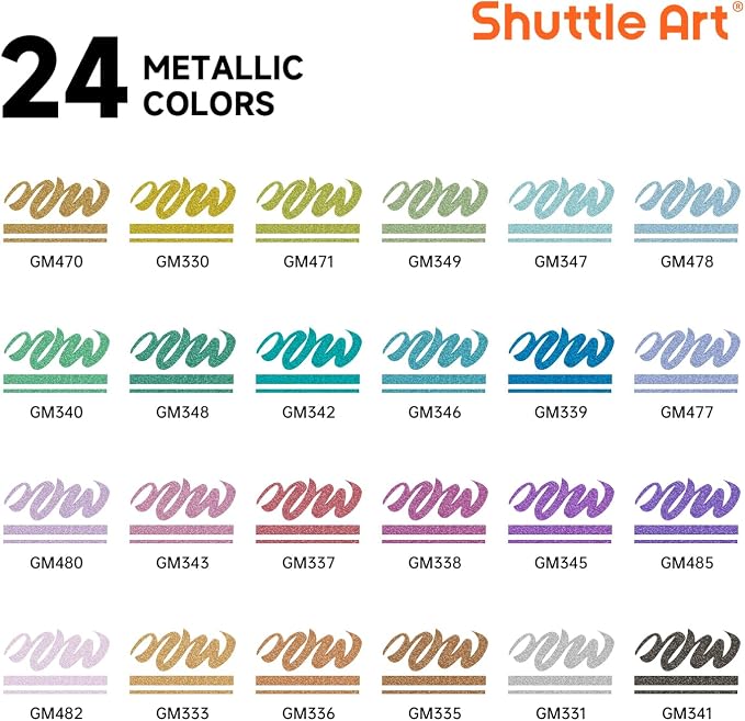 Shuttle Art Automatic Ink Control Acrylic Paint Markers, 24 Metallic Colors - Image 2