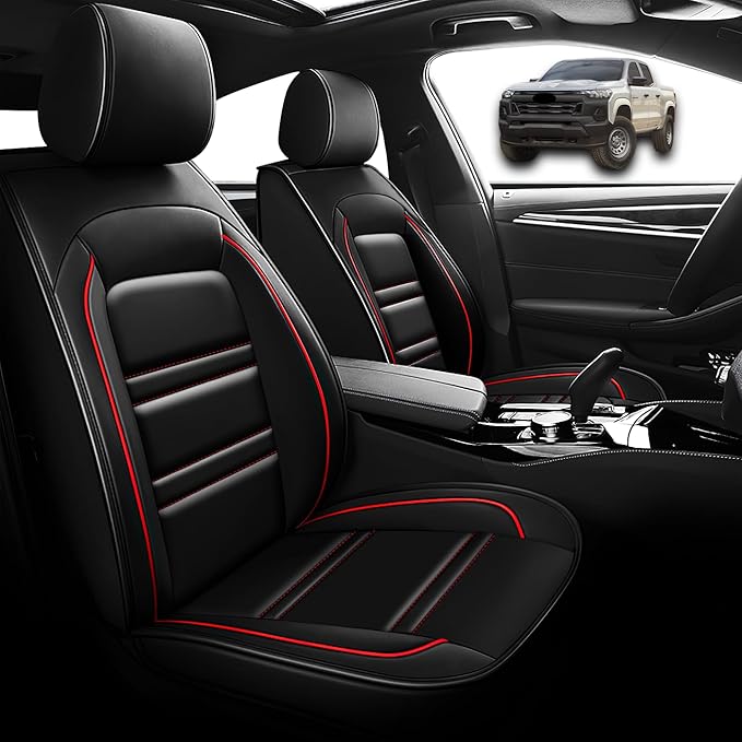 Seat Cover for Chevy Colorado 2004-2025 | Car Seat Covers Front Seats, Waterproof Seat Protectors, Automotive Front Seat Covers (Front Seat, Black&Red Line)