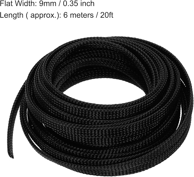 uxcell PET Expandable Sleeving 20ft 1/4" Black Cable Management Sleeve Cord - Image 3
