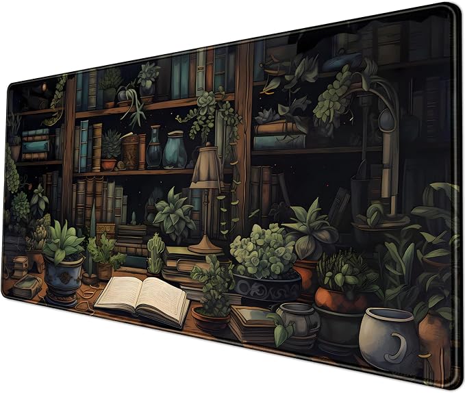Desk Mat Green Bonsai Library Book Mouse Pad Big Vintage Aesthetic Desk Pad by YKJWW