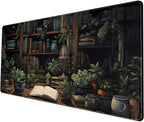 Desk Mat Green Bonsai Library Book Mouse Pad Big Vintage Aesthetic Desk Pad by YKJWW