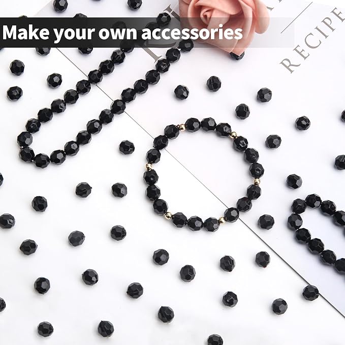 BONNY BOXX 500pcs 8mm Acrylic Faceted Round Crystal Beads Solid Black Loose - Image 4