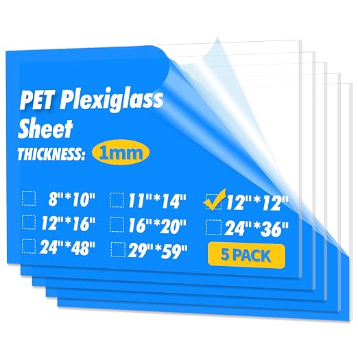Art3d 5-Pack of 12×12" PET/Plexiglass Sheets, Transparent Clear Flexible by Art3d