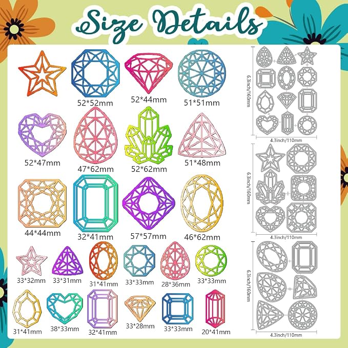 24 Styles Diamond Crystal Metal Cutting Dies Various Gemstones Die Cuts Carbon - Image 2