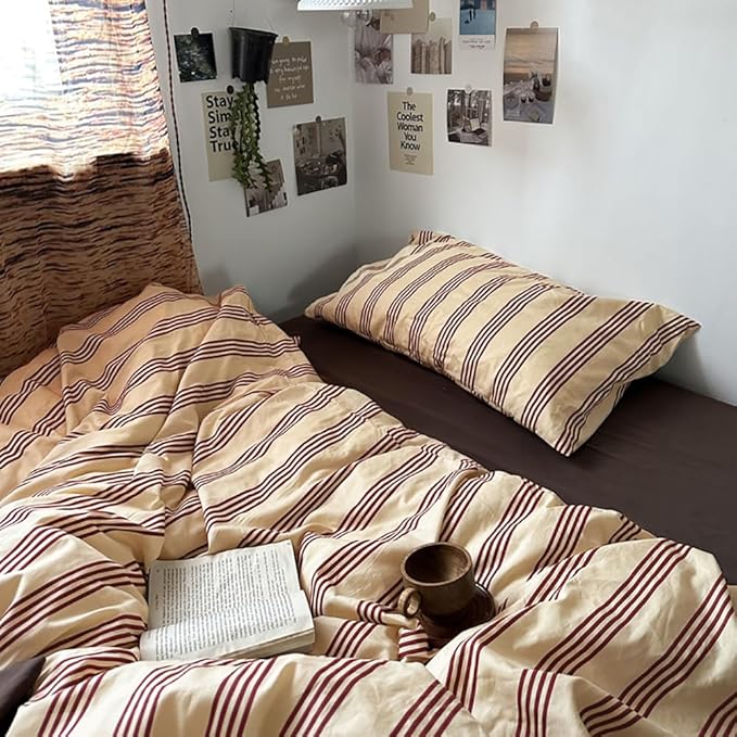 Nayoroom Striped Duvet Cover Twin Size Vintage Brown Striped Duvet Cover 2 - Image 5