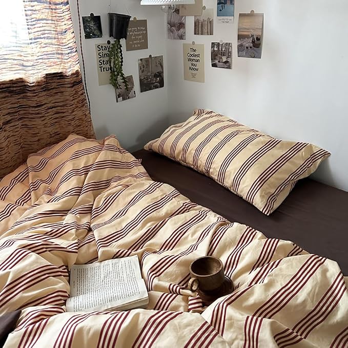 Nayoroom Striped Duvet Cover Queen Size Vintage Brown Striped Duvet Cover 3 - Image 5