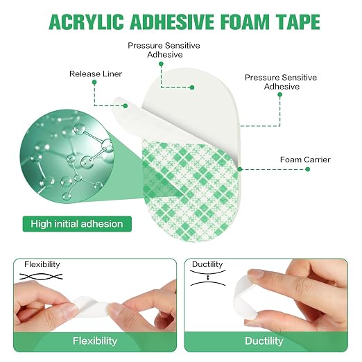 MINGXIN Double Sided Foam Tape Pads, 2mm Thick Heavy Duty White Polyurethane - Image 3