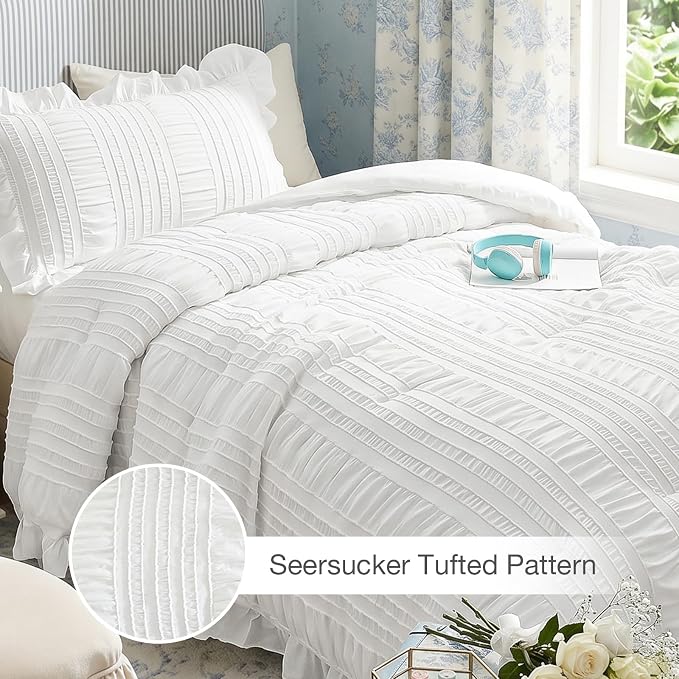 WONGS BEDDING Comforter Full Size, Soft Seersucker Textured Bedding Set Full - Image 4