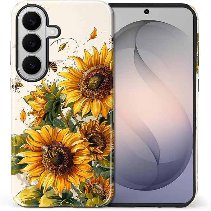 for Samsung Galaxy S26 Case, Sunflowers Bees Pattern Glossy 2 in 1 Shockproof - Image 2