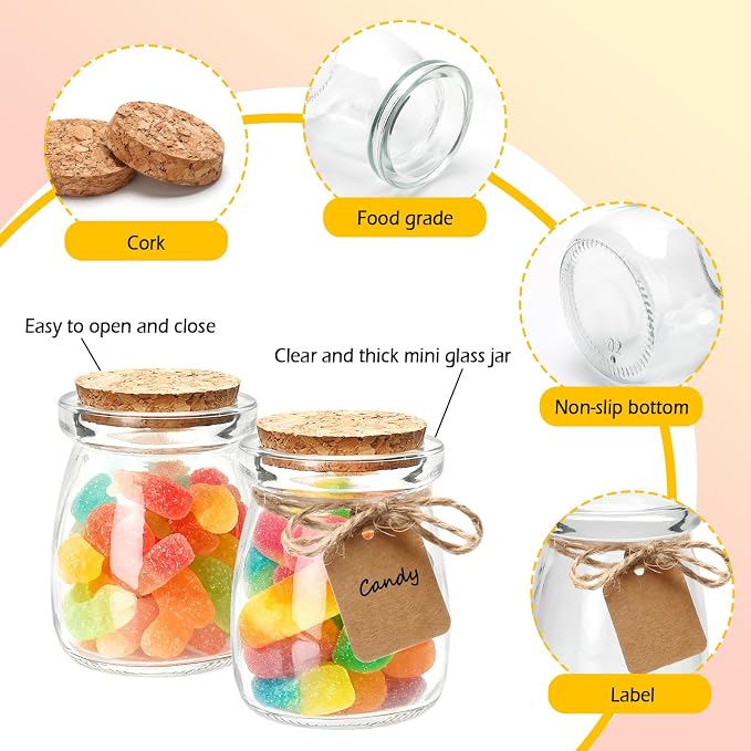 3.4 oz Small Glass Jar with Cork Lids, Pudding Yogurt Jar - Image 3