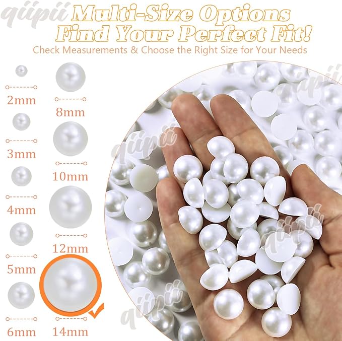 qiipii 70PCS 14mm Pure White Round Half Round Pearls - Image 3