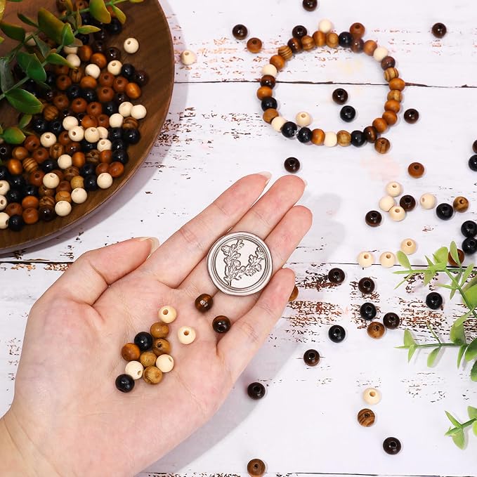 Whaline 240 Pcs Natural Wood Beads Coffee Brown White Wooden Beads Rustic Color - Image 4