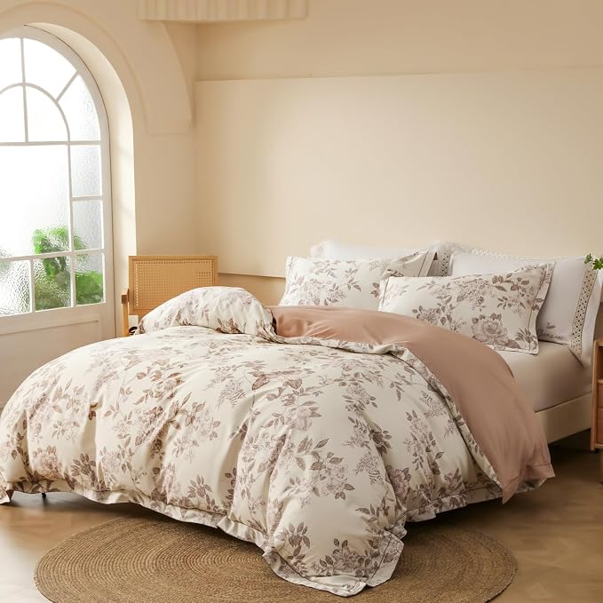 Duvet Cover Set Queen Size Floral Pattern 600 Thread Count Ultra Soft 100% Long - Image 2