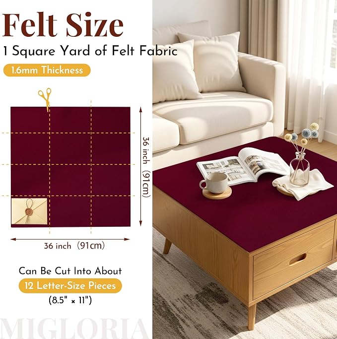 Large Felt Fabric Sheet 36 x 36 Inch, 1.6mm Thick | Soft nonwoven felt - Image 2