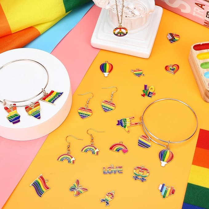 SANNIX 90Pcs Rainbow Enamel Charms, Gay Pride Charm Assorted LGBT Rainbow Charm - Image 3