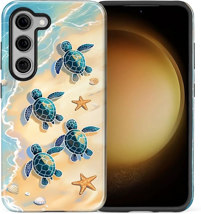 for Samsung Galaxy S23 Case, Sea Turtle Beach Pattern Glossy 2 in 1 Shockproof - Image 2