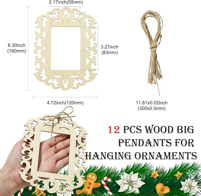 12 pcs Rectangle Theme Unfinished Wooden Photo Frames Floral Laser Cut Wood - Image 2