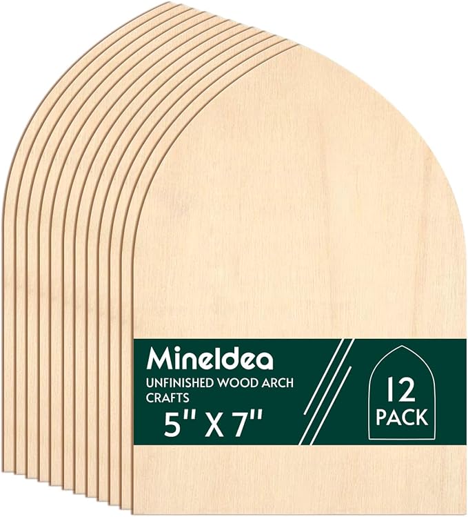 12 Pack Unfinished Gothic Arch Wood Plaque, 5” x 7” Basswood Shield Plaque by MineIdea