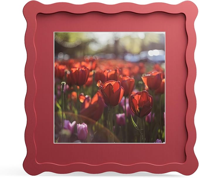 8x8 Picture Frame with Mat for 6x6, Wavy Edge Wooden Real Glass Photo Frame for by THKRLOF