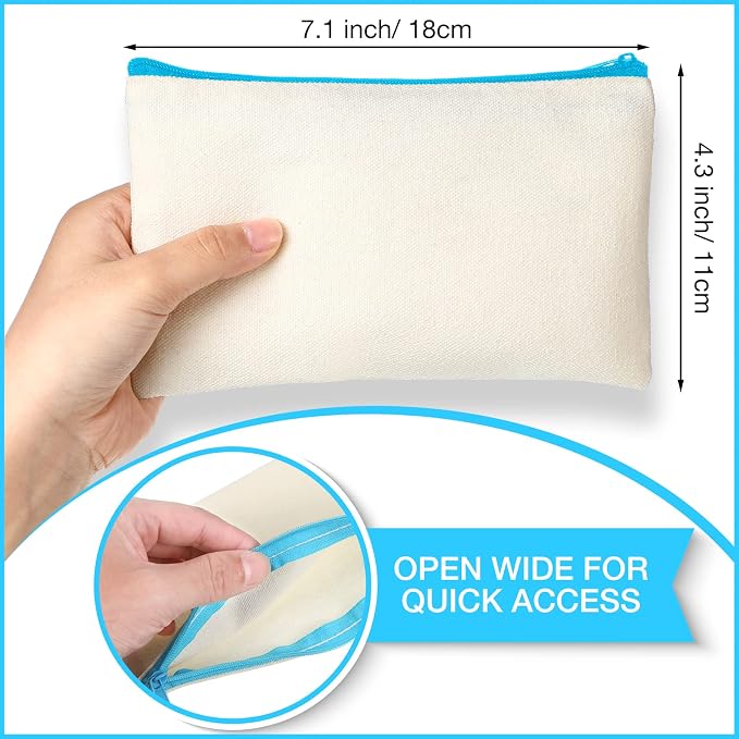Reginary 80 Pack Canvas Zipper Makeup Bags Bulk Pencil Pouches Blank DIY Craft - Image 2