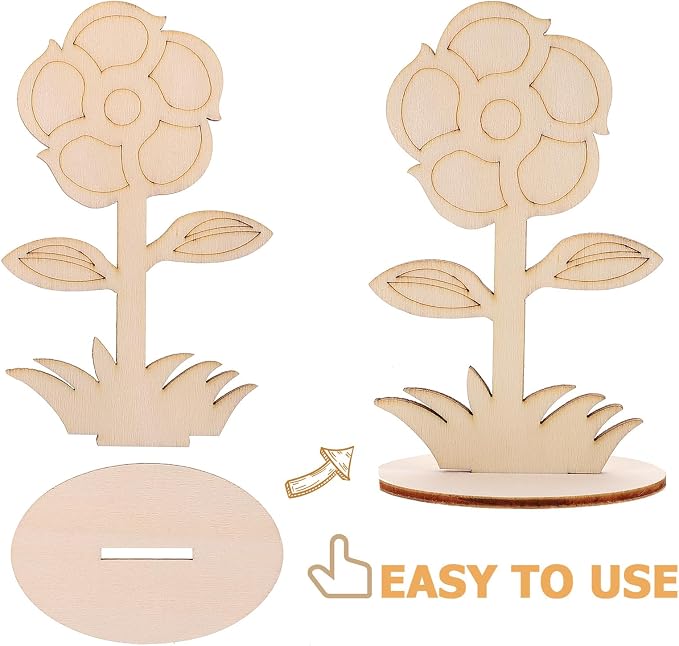 Toyvian 12Pcs Unfinished Wooden Flower Ornaments - Image 2