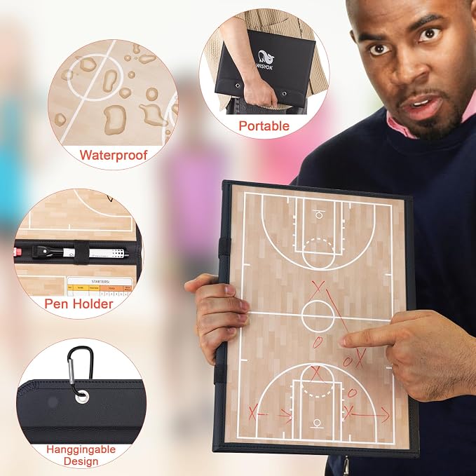 WISYOK Basketball Lineup Board, Foldable | 48 Cards, 2 Markers, Leather Covered - Image 3