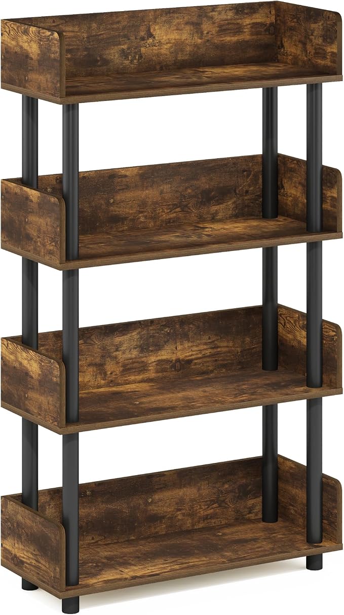 Furinno Turn-N-Tube 4-Tier Toolless Display Rack, Amber Pine/Black - Image 7