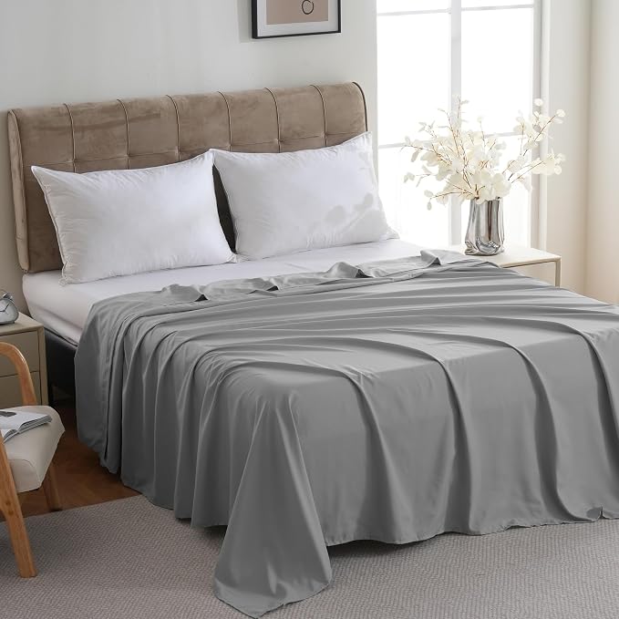 ZPECC King Flat Sheet Only 1 Pack, Durable Light Gray Top Bed Sheets - Image 3