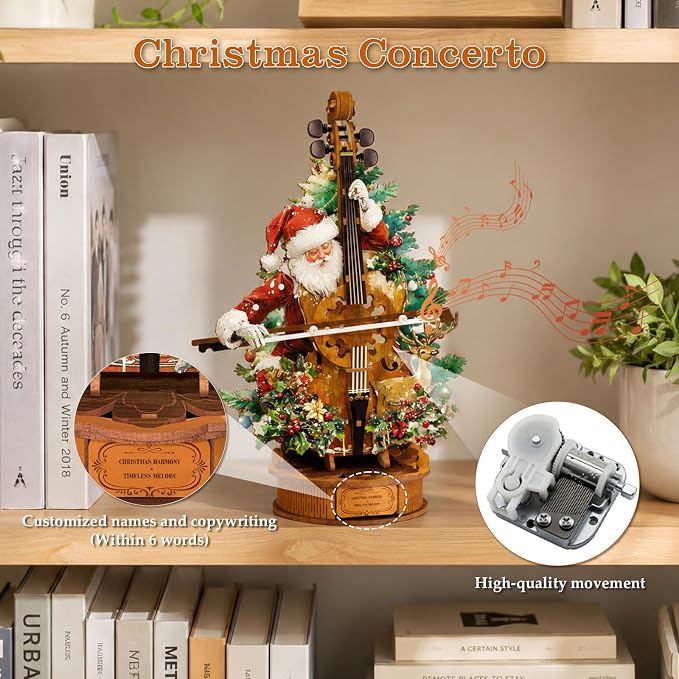 3D Wooden Puzzles for Adults, Christmas Cello Music Box, DIY Cello Model Kit - Image 2