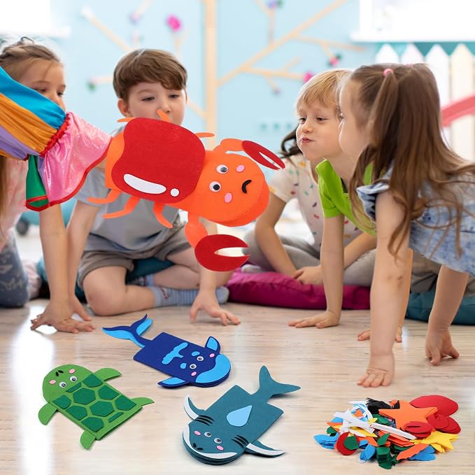 Liliful 24 Pcs Ocean Animals Hand Puppet Making Kit Felt Arts and Crafts Puppet - Image 6