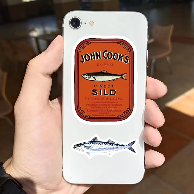 50 Pcs Vintage Sardine Fish Can Stickers, Retro Seafood Tin Label Ocean Fish - Image 7
