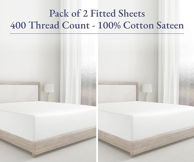 2 King Size Fitted Sheets, 400 Thread Count 100% Cotton Sateen, King Size - Image 4