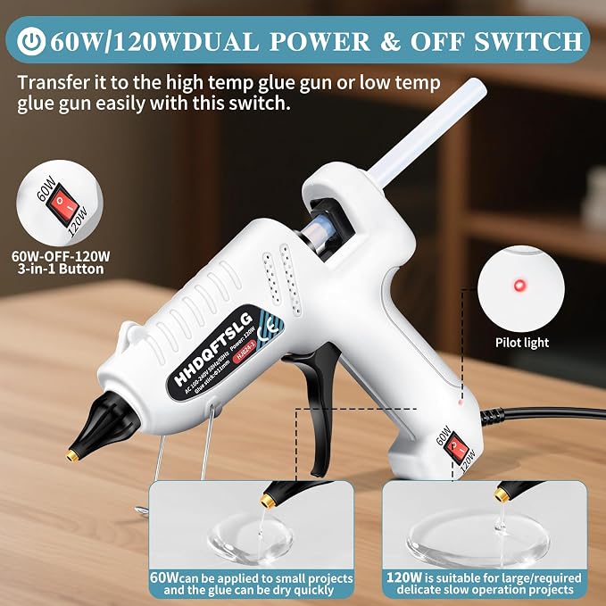 60/120W Full Size Hot Glue Gun Kit, Dual Power Glue Gun - Image 6