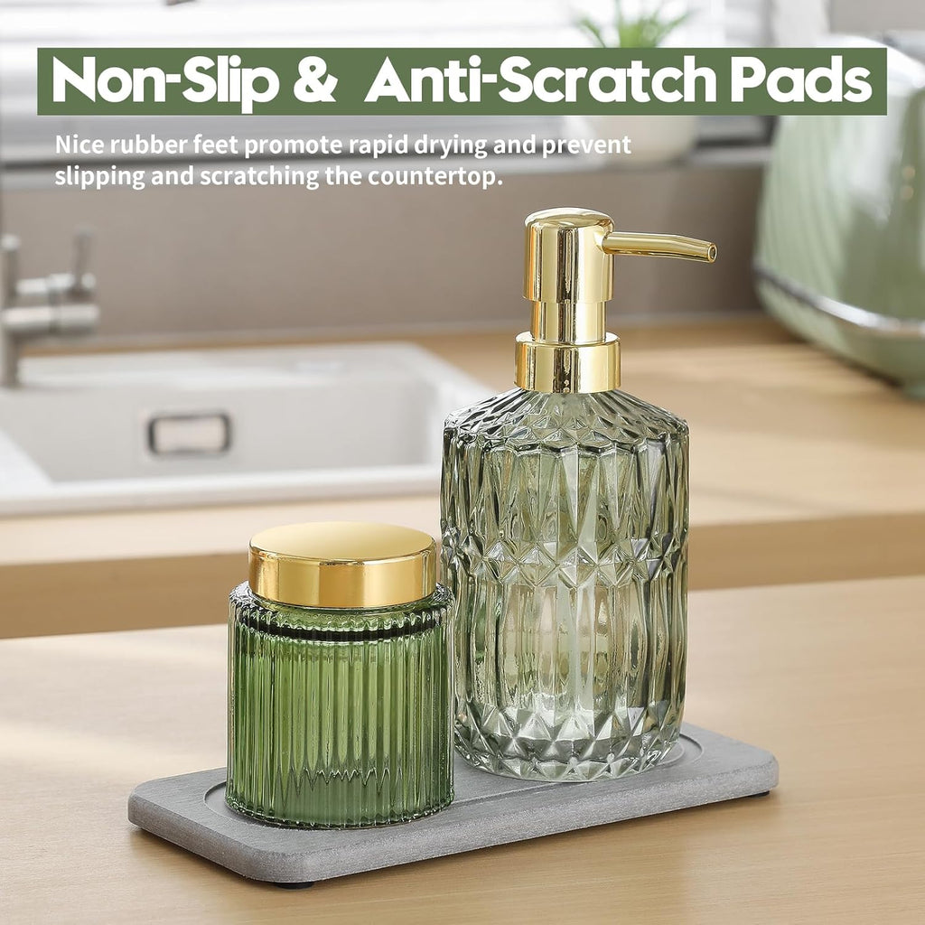 2Pack Diatomite Stone Water Absorbing Sink Tray for Kitchen & Bathroom Counter, Quick Dry Soap Dish Makeup Vanity Caddy, Dispenser Sponge Holder Space Organizer, Light Gray - 8"x 3.8"