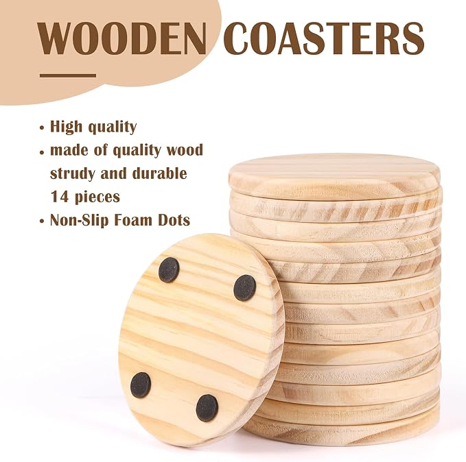 14pcs Unfinished Wood Coasters, 4 Inch Round Blank Wooden Coasters - Image 2