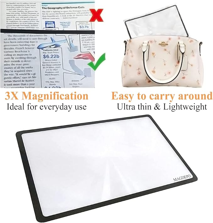MAGDEPO Page Magnifying Sheet 3X Lightweight Flat Optical Plastic Fresnel Lens - Image 5