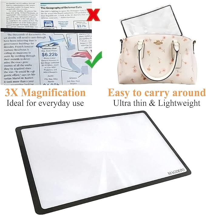 MAGDEPO Page Magnifying Sheet 3X Lightweight Flat Optical Plastic Fresnel Lens - Image 5