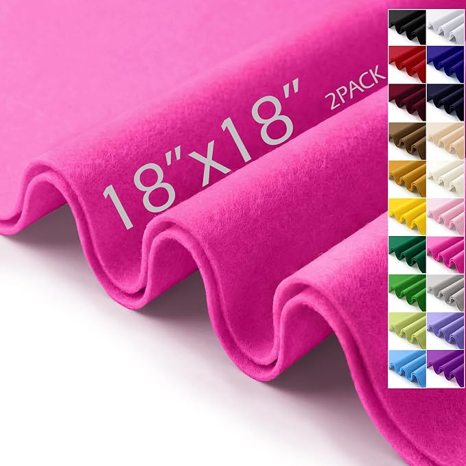 Felt Fabric Sheets 18" x 18" 1.6mm Soft Craft Felt, Fuchsia | Soft Precut Felt by AblemeDeco