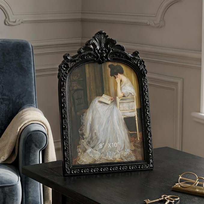 Cuspin 8x10 Black Picture Frame Vintage Frames, Ornate Arched Resin Photo Frame - Image 7