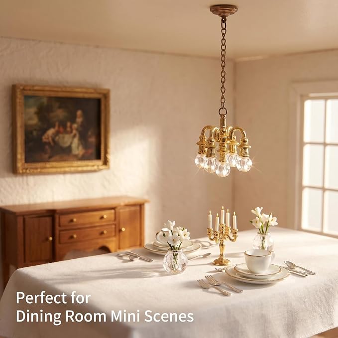 Dollhouse Miniature Chandelier 1:12 Scale Chrystaline Chandelier Pendant 5 Head - Image 4