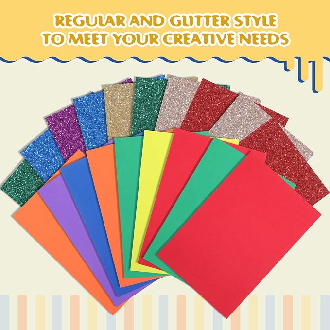 Feifeiya 48 Pack Assorted Colors Foam Sheets 8 x 12 Inch, 36 Regular Foam - Image 4