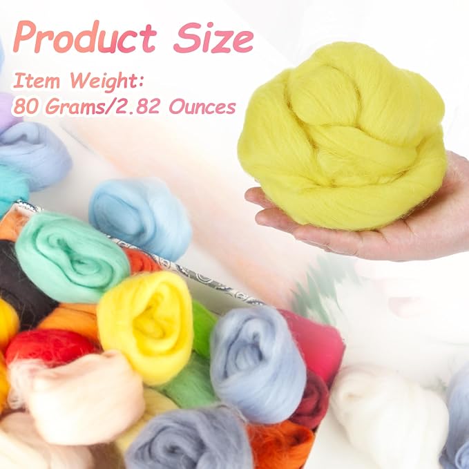 PATIKIL Wool Roving Yarn, 80G/2.82OZ Soft Felting Wool Pure Chunky Roving Yarn - Image 2